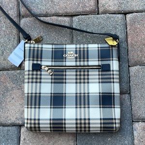 ROWAN FILE BAG WITH GARDEN PLAID PRINT (COACH C8587)
GOLD/MIDNIGHT MULTI